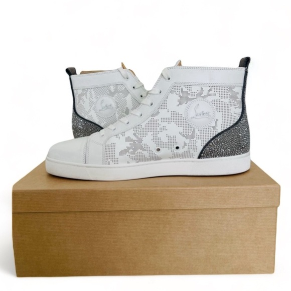 Christian Louboutin Men's White Louis Sp Strass High-top Sneakers 43 1/2 - Picture 2 of 15